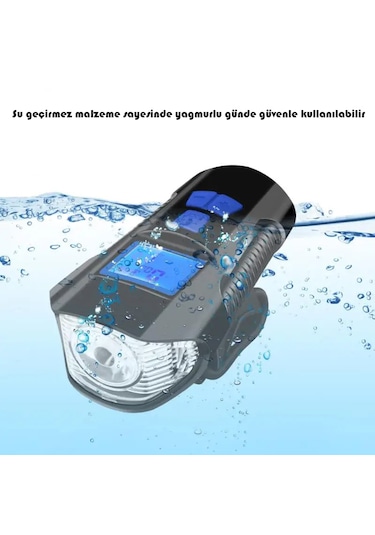 Techtic Lcd Hız Göstergeli Su Geçirmez 1500mah Kornalı Bisiklet Mavi - Siyah