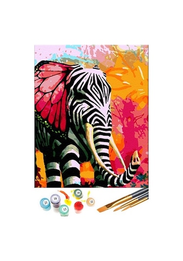 Sayılarla Boyama Seti 40 X 50 Cm Tuval Şasesine Gerili Fil Kolaj