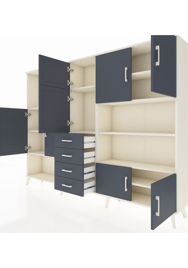 Arges Dolap 9 Raflı 4 Çekmeceli 8 Kapaklı 220x30x163 Aytaşı-antra Aytaşı-antrasit