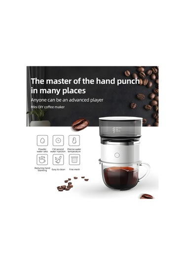 Wezone 200ml Mini Kahve Makinesi, 88-92 C Hassas Sıcaklık Ayarlı, 304 Çelik Filtre, Taşınabilir Drip Kahve Hazırlayıcı, Beyaz Pil Dahil Değil Beyaz