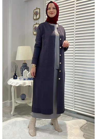 Manolya Antrasit Triko Hırka Çok Renkli