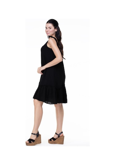 Askılı Müslin Serra Volanlı Kısa Elbise Siyah Syh-siyah