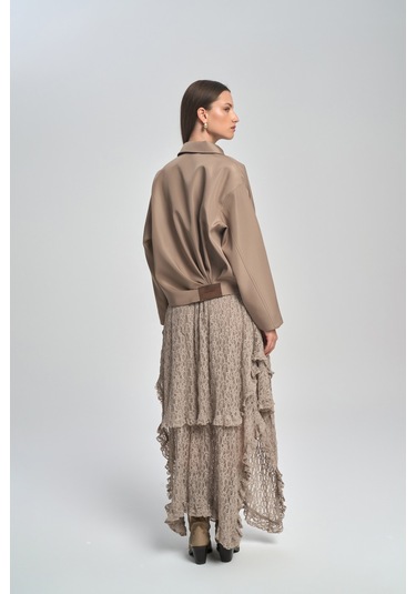 Mireya Asimetrik Vizon Dantel Etek Vizon