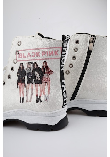 Ramer Beyaz Blackpink Fermuarlı Kız Çocuk Botu cb01-10868 001