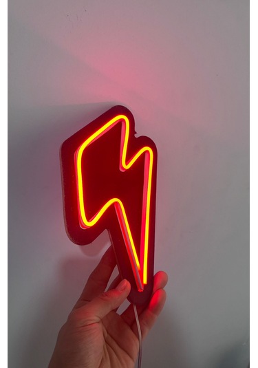 Dgrk Neon Şimşek Led Duvar Aydınlatması Mdf Kırmızı Kırmızı