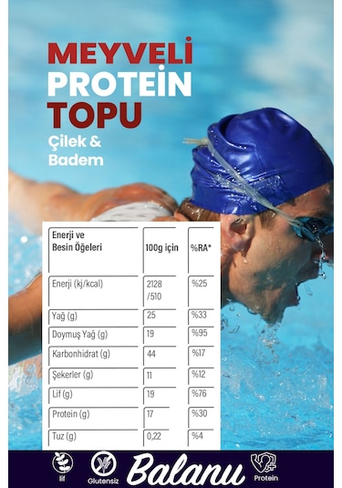 Meyveli Çilekli & Bademli Protein Topları 110gr X3 Adet