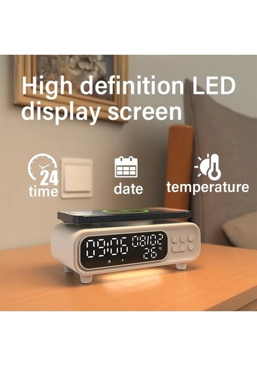 Flybuy Willowhaven 4ü1 Hızlı Kablosuz Şarj Standı Led Gece Lambası Uyku Saati Termometre Beyaz