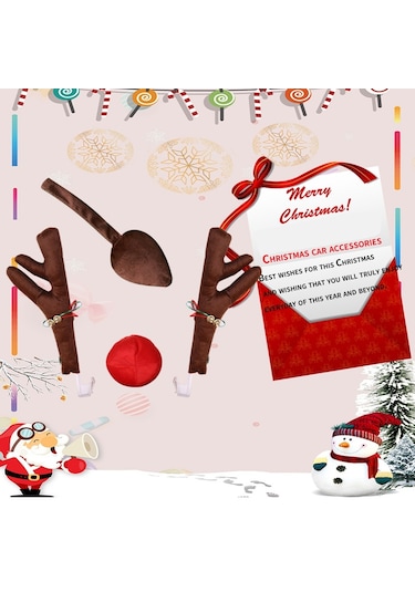 Ren Geyiği Dekorasyon Otomobil Araç Burun Boynuz Kostüm Seti Rudolph Noel Ren Geyiği Boynuzları Kırmızı Burun Süsleri Elk Boynuzları -