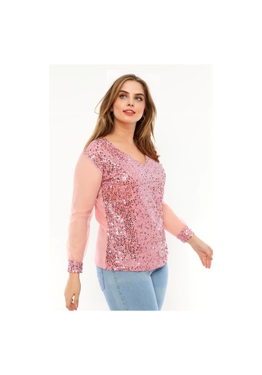 Pullu Kolları Tül Bluz Somon