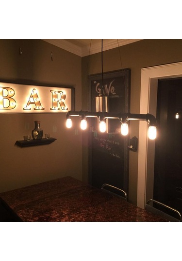 5 Başlıklı Retro Demir Boru Tavan Lambası, Endüstriyel Rustik Tavan Avize Bilardo Lambası Yemek Odası Lambası Siyah