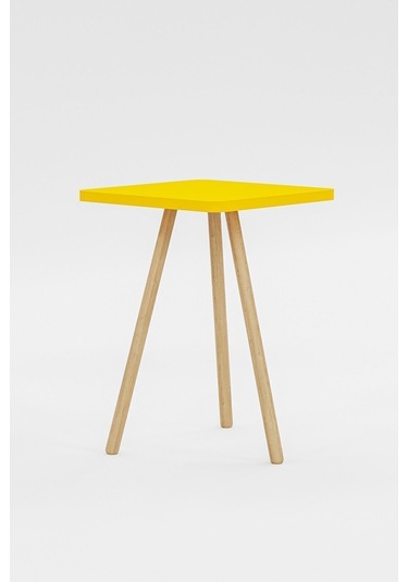 İntergo Kare Tasarımlı Ahşap Ayaklı Tekli Zigon Sehpa Sarı