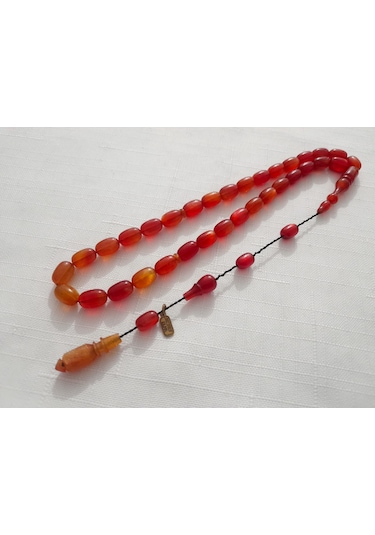 Mesut Elma Usta İmzalı Simli Sıkma Kehribar Tesbih... Ölçü 7x10