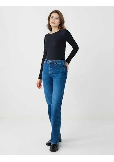 Mid Rodeo Normal Paça Yüksek Bel Denim Pantolon Lacivert