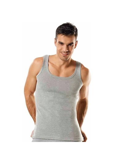 Tutku 6'lı Ribana Askılı Erkek Penye Atlet Gri