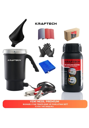 Kraftech Yeni Nesil Premium Buharlı Araba Far Temizleme Ve Parlatma Seti 12 V Akü Bağlantılı Uyumlu