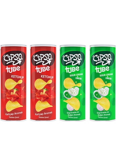 Cipso Tube Ketçap Aromalı Ve Ekşi Kremalı Cips 160 Gr 4 Lü Karma Paket