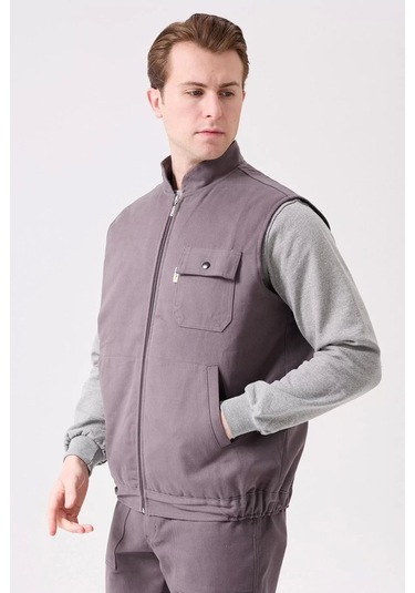 Kışlık Gabardin Yelek Erkek İş Güvenliği Galanthus Outdoor Sıcak Tutucu Rüzgar Geçirmez Gri
