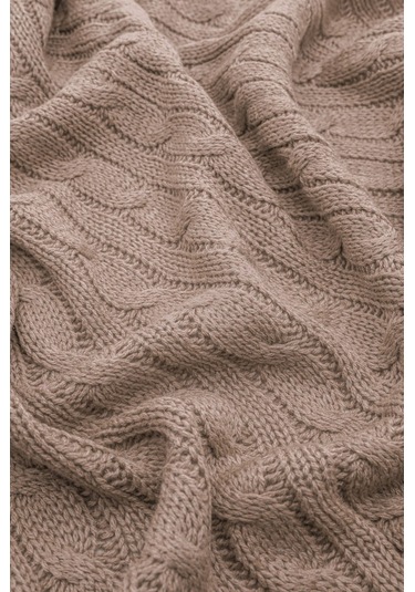 Biocotton Triko Ponponlu Örgü Tv Battaniyesi - Vizon