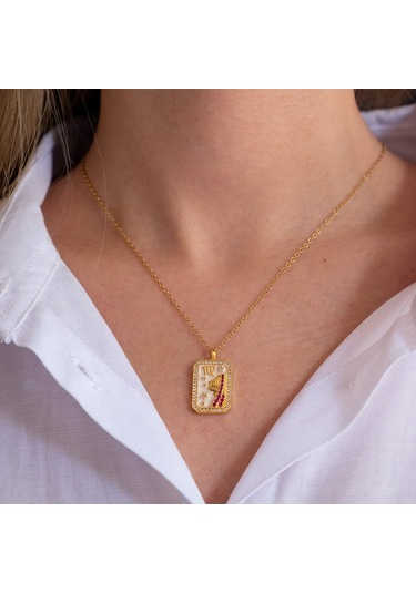 Çelik Kolye Başak Burcu Tarot Kartı Model K-108 Altın