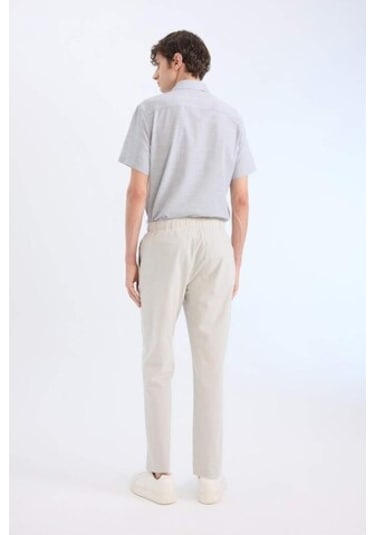 DeFacto %100 Pamuk Keten Görünümlü Yazlık Jogger Pantolon Dar Paça Beli Bağcıklı Lastikli Cepli Z6475AZ25SPGR94