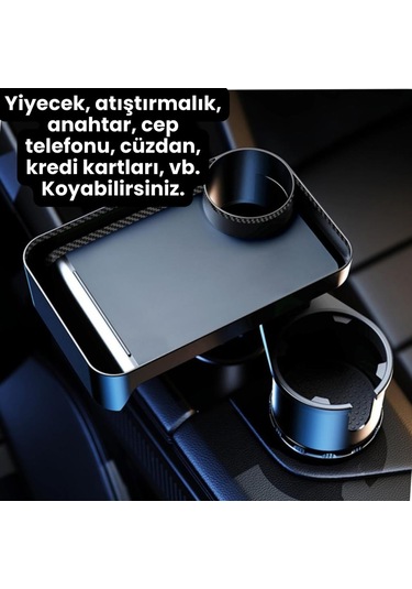 Coofbe 360 Döner Ayarlamalı Araç Bardaklık Araç Masası Araç Organizer Araç Bardaklık Ve Araç Tepsisi Siyah