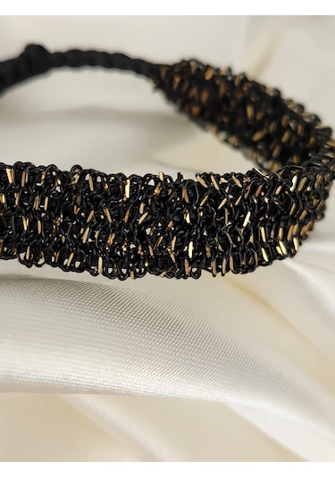 Zincir Dokuma Kordon El Yapımı Otantik Siyah Gold Renkli Bileklik Altın - Siyah