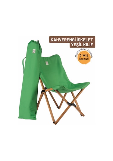 Bag The Joy Ahşap Kahverengi İskelet - Yeşil Kılıf Sandalye Yeşil
