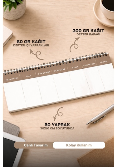 Tarihsiz Spiralli Haftalık Masaüstü Planlayıcı - Ankara - 10x30 Cm Plango Turkuaz