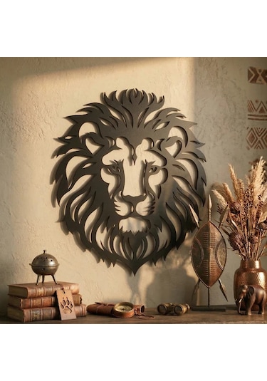 Aslan Başı Duvar Tablosu Mdf Lazer Kesim Modern Aslan Figürlü Duvar Süsü Güçlü Dekor