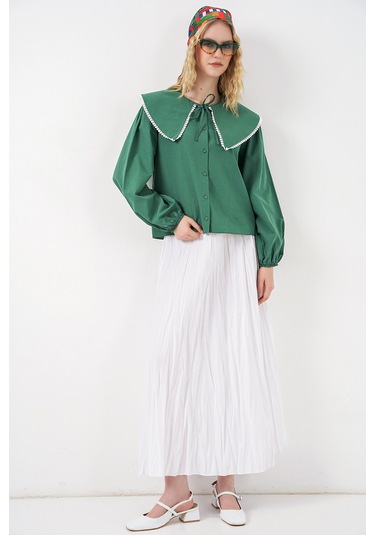 Bigdart Kadın Bebe Yaka Gömlek 20314 - Zümrüt Yeşili
