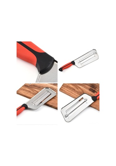 Vkemall Eşsiz Kırmızı 2'li Paket: Çift Bıçaklı Paslanmaz Çelik Meyve Sebze Dilimleyici - Güvenli Ve Verimli Kesim Kırmızı