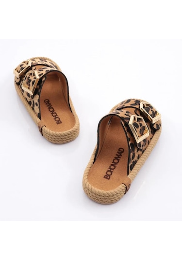 Bohonomad Sydney Kadın Tokalı Leopar Desenli Terlik Syd12-leo Kahverengi