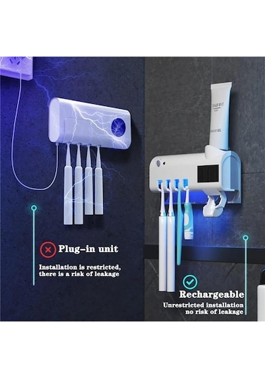 Siyah Otomatik Uv Işık Akıllı Diş Macunu Dispenseri Diş Macunu Sıkacağı Diş Fırçası Sterilizatör Tutucu Siyah