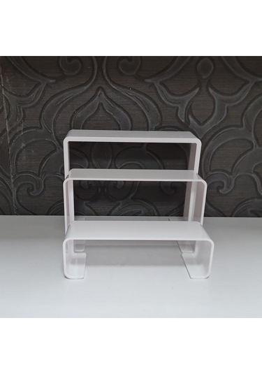 Ayakkabı Standı 3'lü Merdiven Set Kademeli Pleksi Beyaz