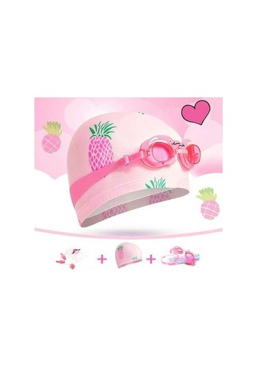 Artfulabode Yüzme Yüzme Yüzme Tıkacı Sones Seti Şapkası Pembe Kulak Klipsi Gözlüğü Çocuk Burun Arada Ananas 3'ü 1 + + Cl Çok Renkli