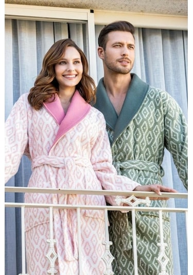 Özdilek Seam Bornoz Aile Seti Pembe Yeşil Pembe