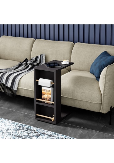 Tekerlekli Yan Sehpa Rulo Havlu Takılabilir Koltuk Sehpası C Sehpa Zigon Sehpa Antrasit Gri