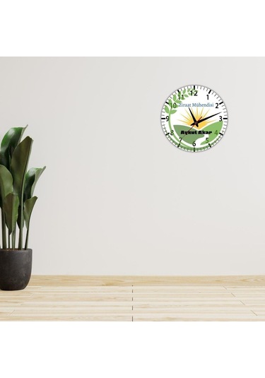 Ziraat Mühendislerine Özel Tasarımlı Hediye Duvar Saati Cam Duvar Saati Beyaz