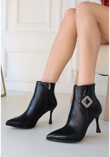 Moose Siyah Cilt Topuklu Bot Siyah