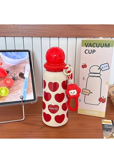 Brightnova Şık Yalıtımlı Su Matarası Kırmızı Panda Desenli, Sızdırmaz Termos Bardak 07 Beyaz