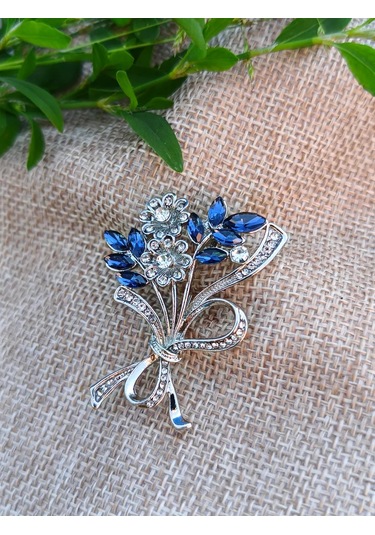 Villovatik Broş Gümüş Renkli Çiçek Buketi 222863938 Mavi