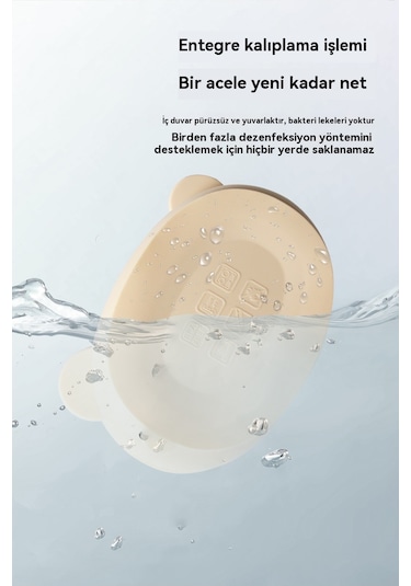 Jianfan Ayıcık Desenli Vakumlu Silikon Mama Kabı Bebek Beslenme Kasesi Haki Haki