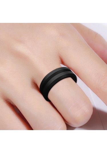 Sir053 V Shaped Grooved Edge Silicone Ring Outdoor Sports Couple Ring No.11 Black Çok Renkli