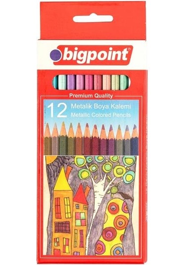 Bigpoint 12 Renk Metalik Kuru Boya Kalem Seti