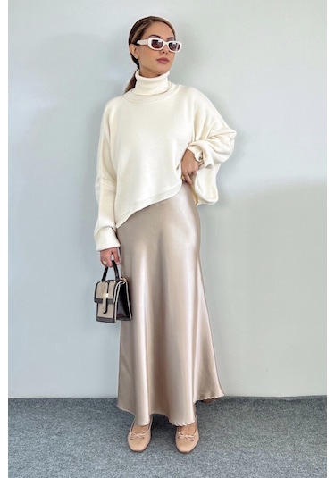 Luna Bel Lastikli Maksi Boy Gold Saten Etek Gold