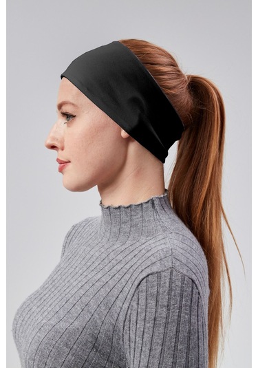 Kadın Spor Saç Bandı Bandana Penye Esnek Bone Dikissiz Siyah