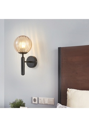 Novahub Yuvarlak Cam Led Duvar Lambası Otel/yatak Odası Başucu Oturma Odası, Krem Beyaz Abajur Beyaz