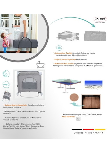 Holmer Coolstyle Premium Cibinlikli Dönenceli Anne Yanı Oyun Parkı Beşik 70x110 CM