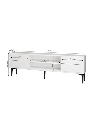 Aragon Modern Tv Sehpası 140 Cm, 2 Kapaklı + 2 Açık Raflı, Siy...