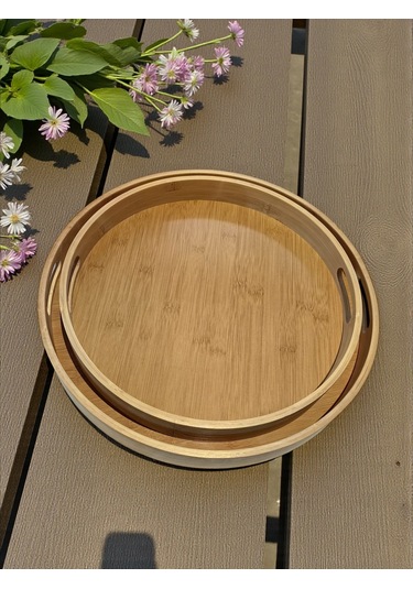 Mybru Yuvarlak Bambu Tepsi 2'li Set Ahşap